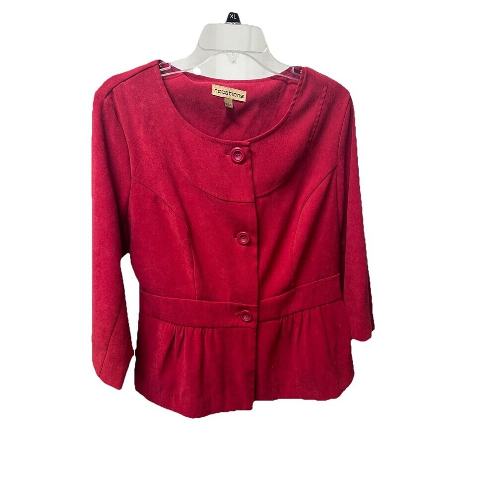 Notations Women's Button-Up Blouse Tank Combo, Size Large, Red/Black, 3/4 Sleeve